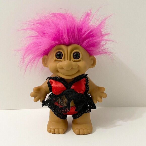 Vintage Russ Troll Doll Red Hot With Lingerie 7 Inch Tall Toy Stains - Picture 1 of 16